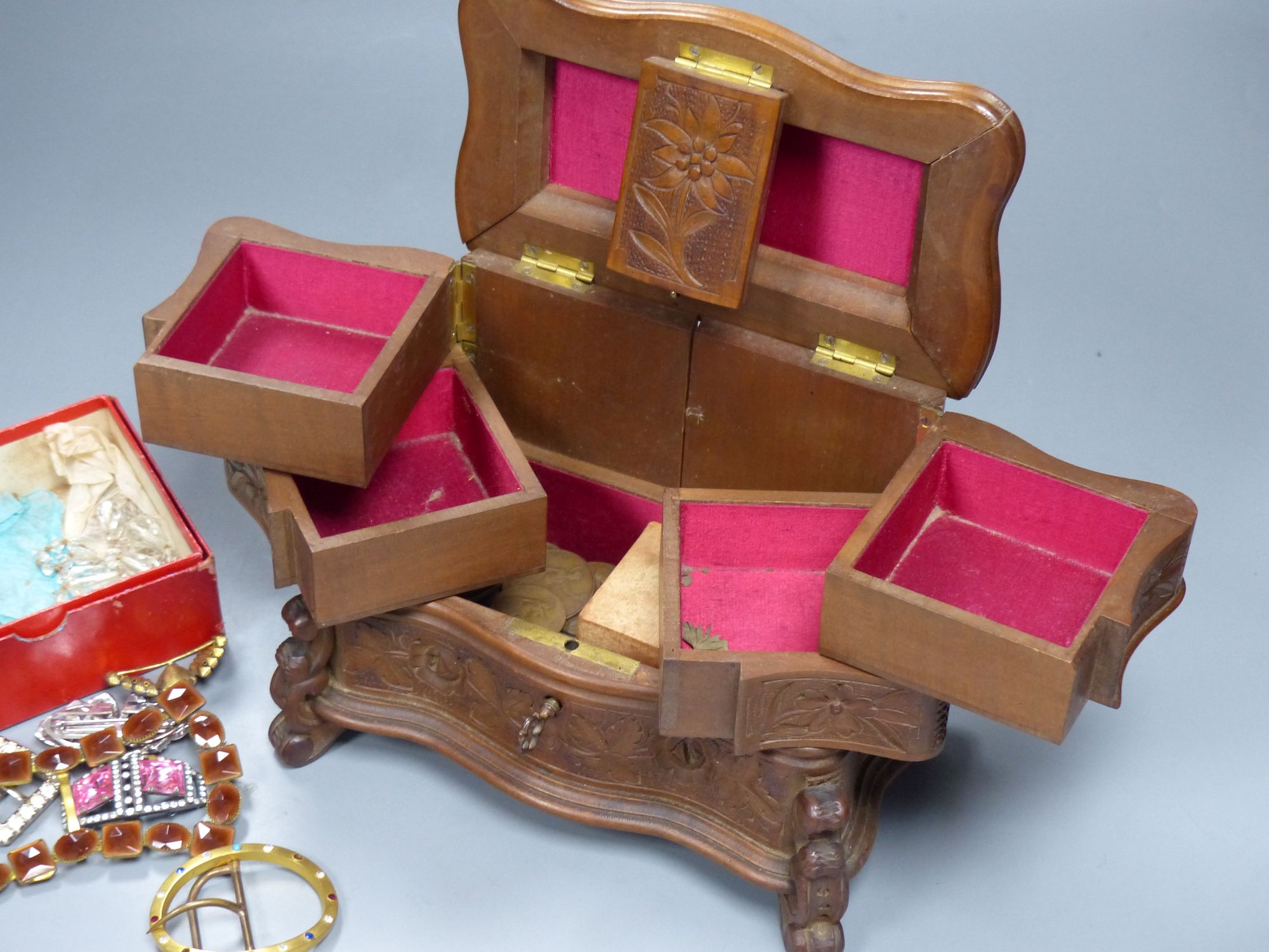A small collection of paste-set buckles and miscellaneous items,